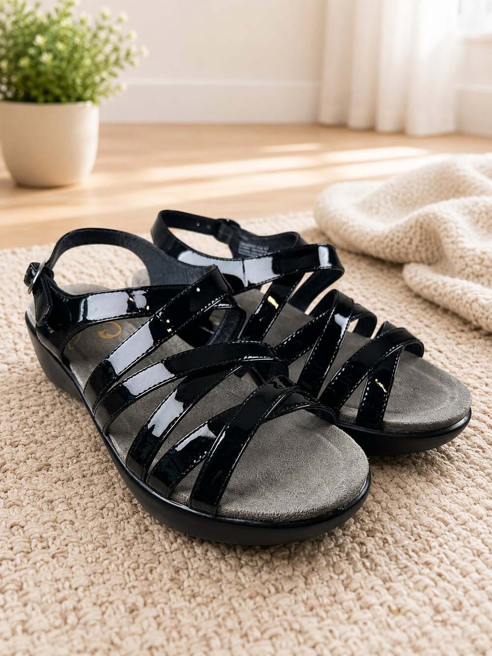 Dansko Dani Black Patent Leather Strappy Slingback Wedge Sandals Comfort EU 37